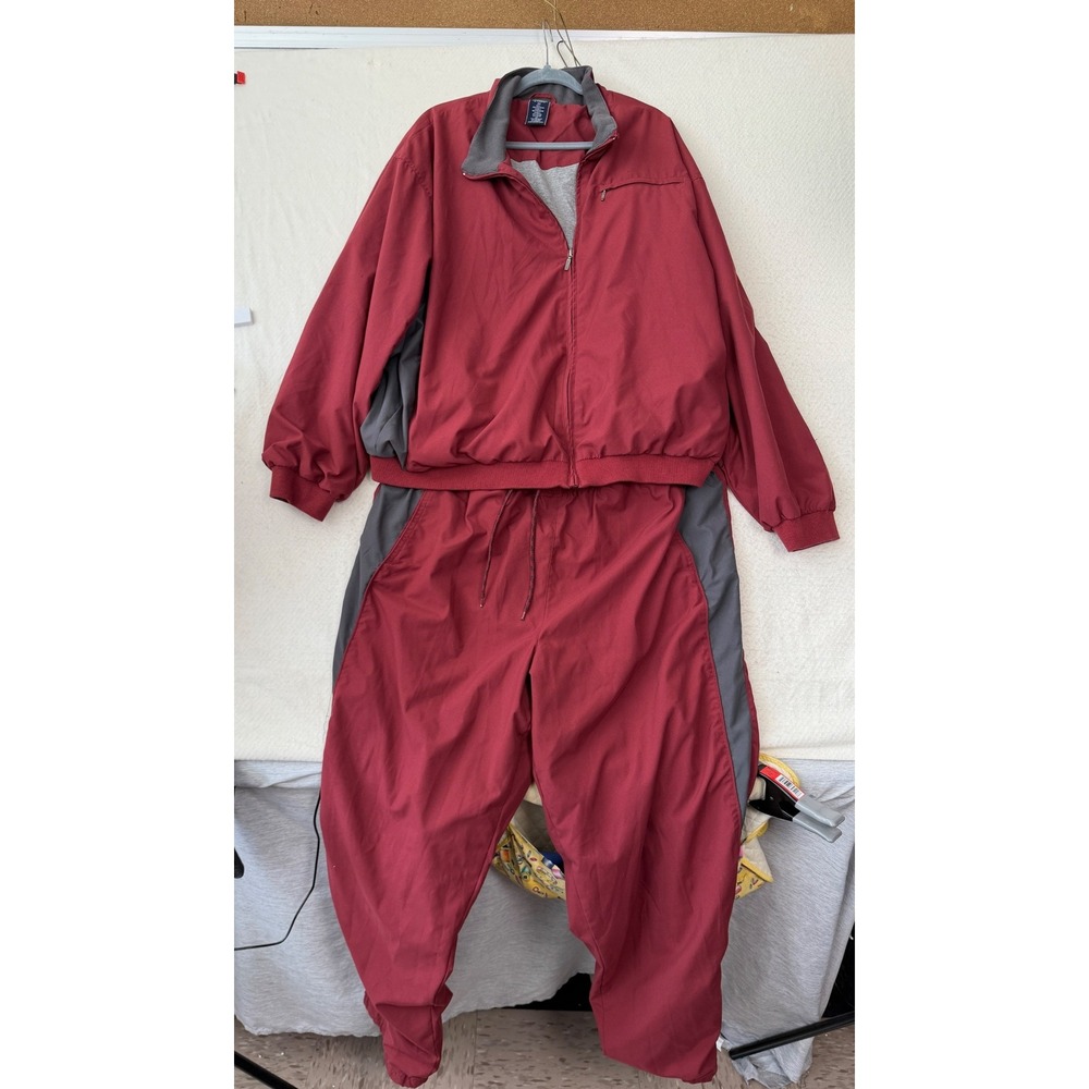 Roundtree & Yorke Mens 2X Track Suit Burgundy Gray Windbreaker Jacket Pants Set